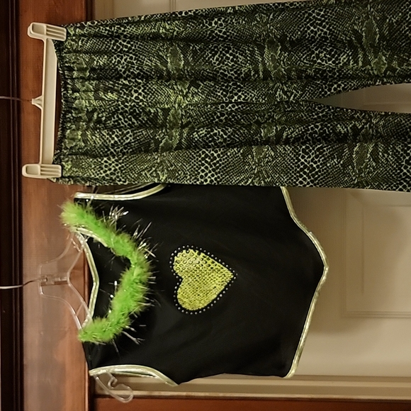 Rubies Dance Costume Black & Green Top & Bell Bottom Pants Youth L - Picture 2 of 8